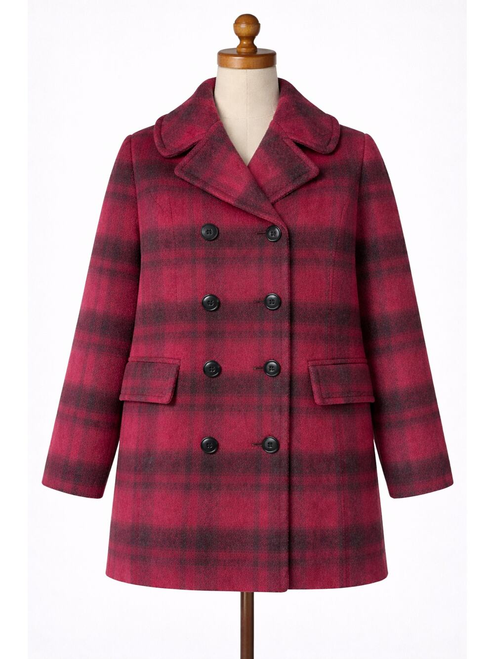 Coach Plaid Maroon Wool Alpaca Coat Red Pea Coat Small